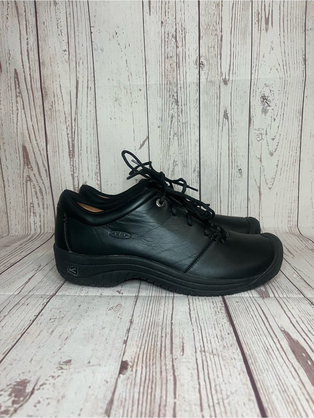 KEEN PTC Oxford Shoes Womens 11 Utility Triple Black Leather Work Comfort
